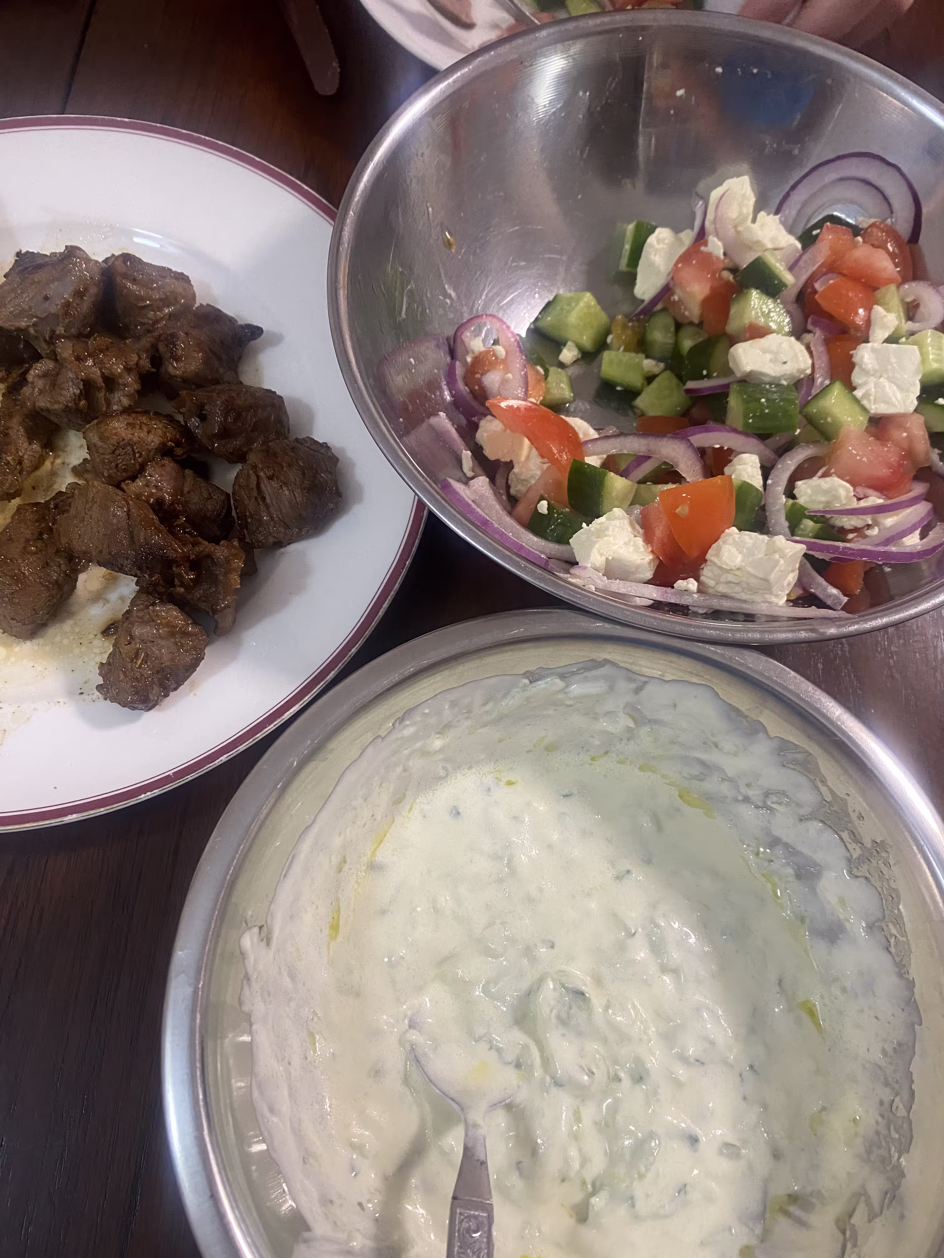 Unassembled greek lamb salad